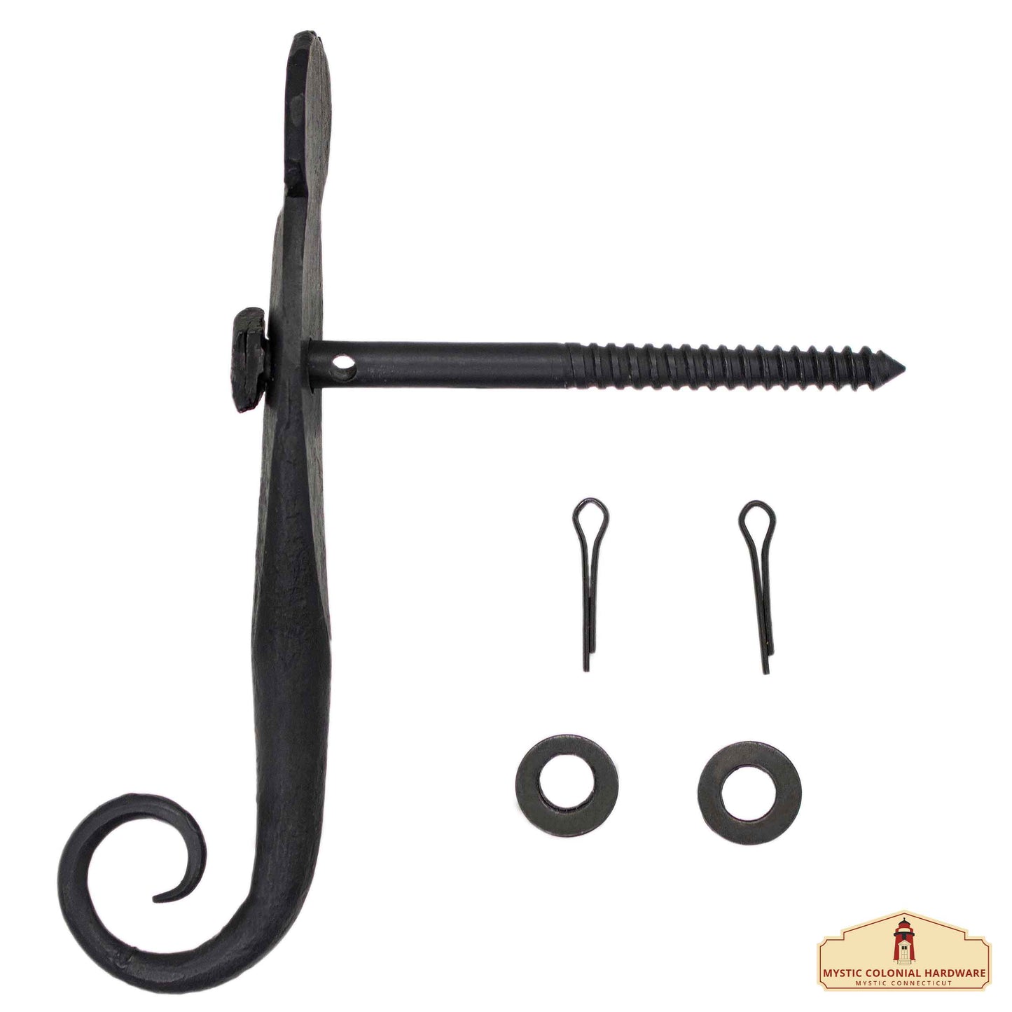 Black Shutter Dog Rat Tail Hand Forged Iron Oil Blackened Finish in Pair