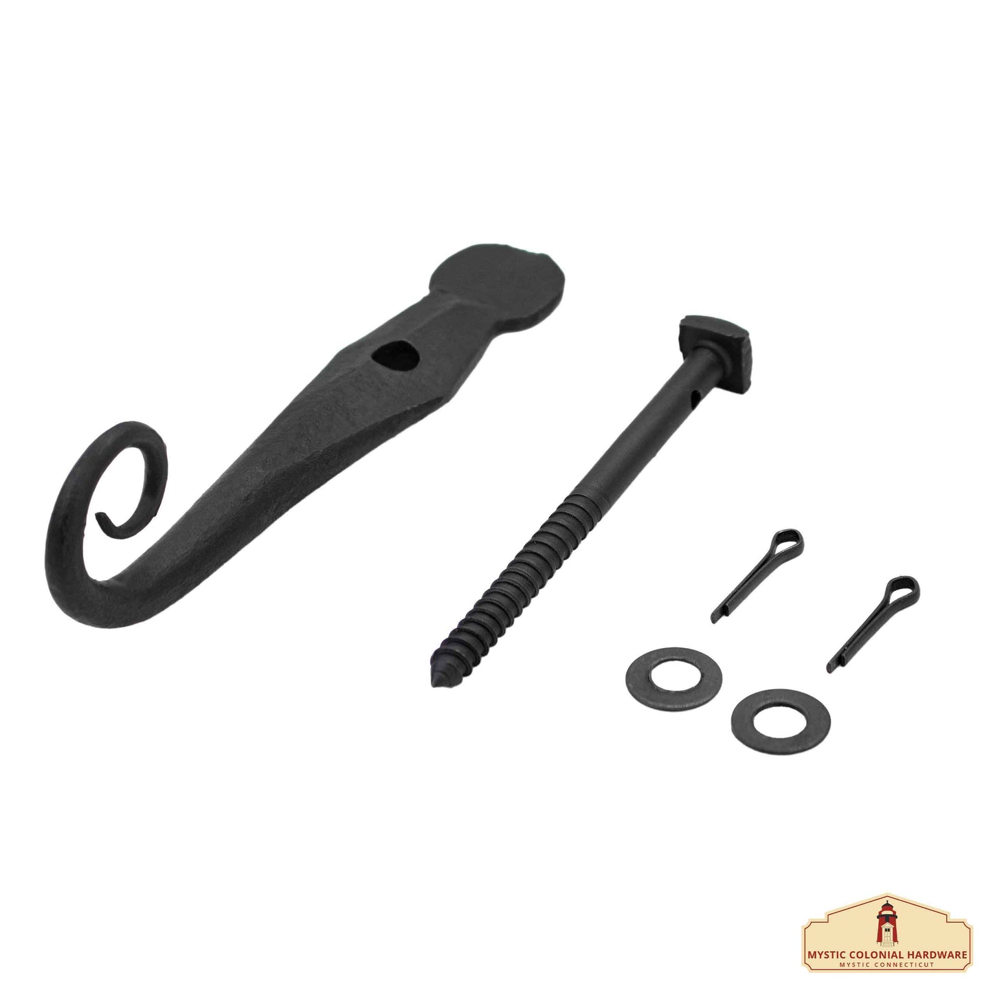 Black Shutter Dog Rat Tail Hand Forged Iron Oil Blackened Finish in Pair