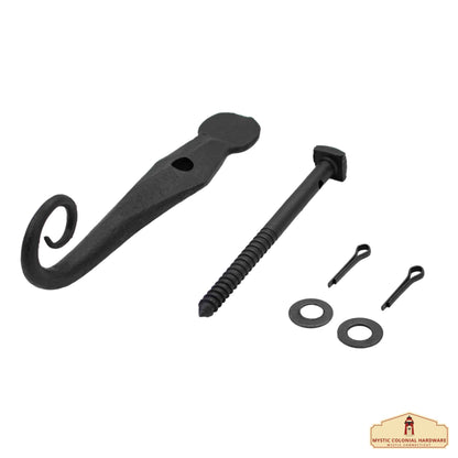 Black Shutter Dog Rat Tail Hand Forged Iron Oil Blackened Finish in Pair