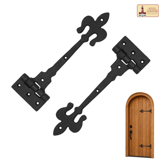 Medieval Cast Iron Strap T Hinges Set of 2 - Black Hinges for Doors, Gates, Cabinets & Chests