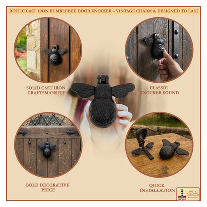 Rustic Cast Iron Bumblebee Door Knocker: Ideal for Victorian, Colonial, Retro, Steampunk, Gothic, Baroque, and Medieval Settings, (10.3×12.2) cm
