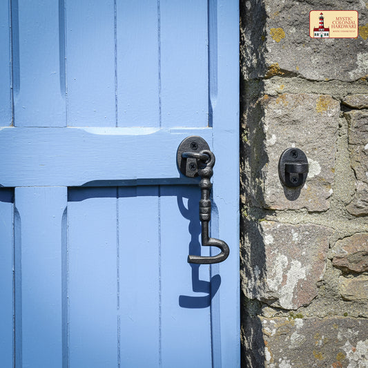 Black Wrought Iron Cabin Hook Eye 5.5" Long Large Decorative Privacy Hook Latches for Cabinet Window Kitchen Sliding Or Barn Doors : Pack of 2