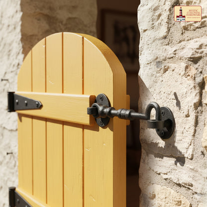 Black Wrought Iron Cabin Hook Eye 5.5" Long Large Decorative Privacy Hook Latches for Cabinet Window Kitchen Sliding Or Barn Doors : Pack of 2