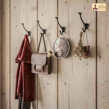 Rustic Cast Iron Wall Hooks Set of 2: Ideal for Victorian, Colonial, Retro, Steampunk, Gothic, and Baroque Settings (13.4x3.8) cm