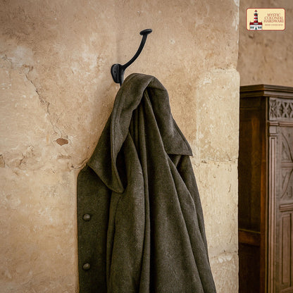 Rustic Cast Iron Wall Hooks Set of 2: Ideal for Victorian, Colonial, Retro, Steampunk, Gothic, and Baroque Settings (13.4x3.8) cm