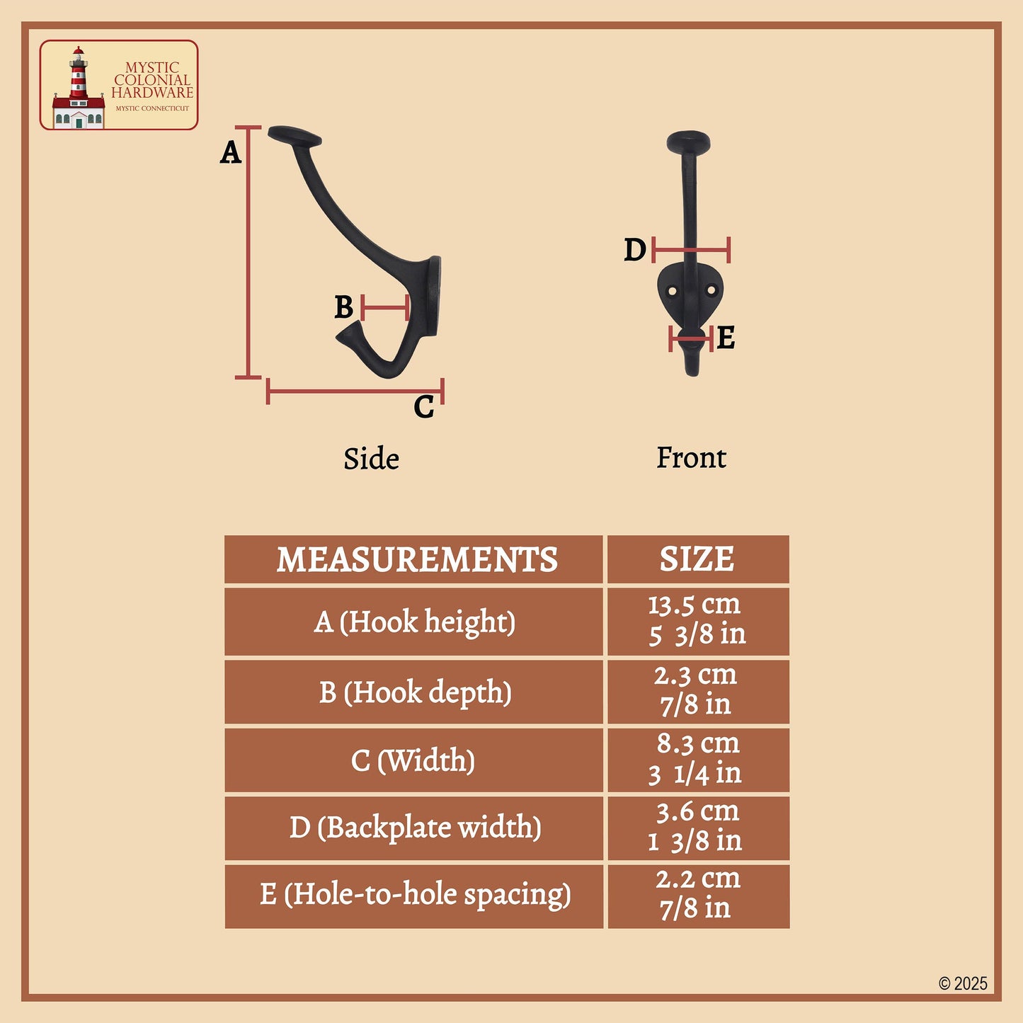 Rustic Cast Iron Wall Hooks Set of 2: Ideal for Victorian, Colonial, Retro, Steampunk, Gothic, and Baroque Settings (13.4x3.8) cm
