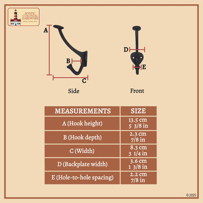 Rustic Cast Iron Wall Hooks Set of 2: Ideal for Victorian, Colonial, Retro, Steampunk, Gothic, and Baroque Settings (13.4x3.8) cm