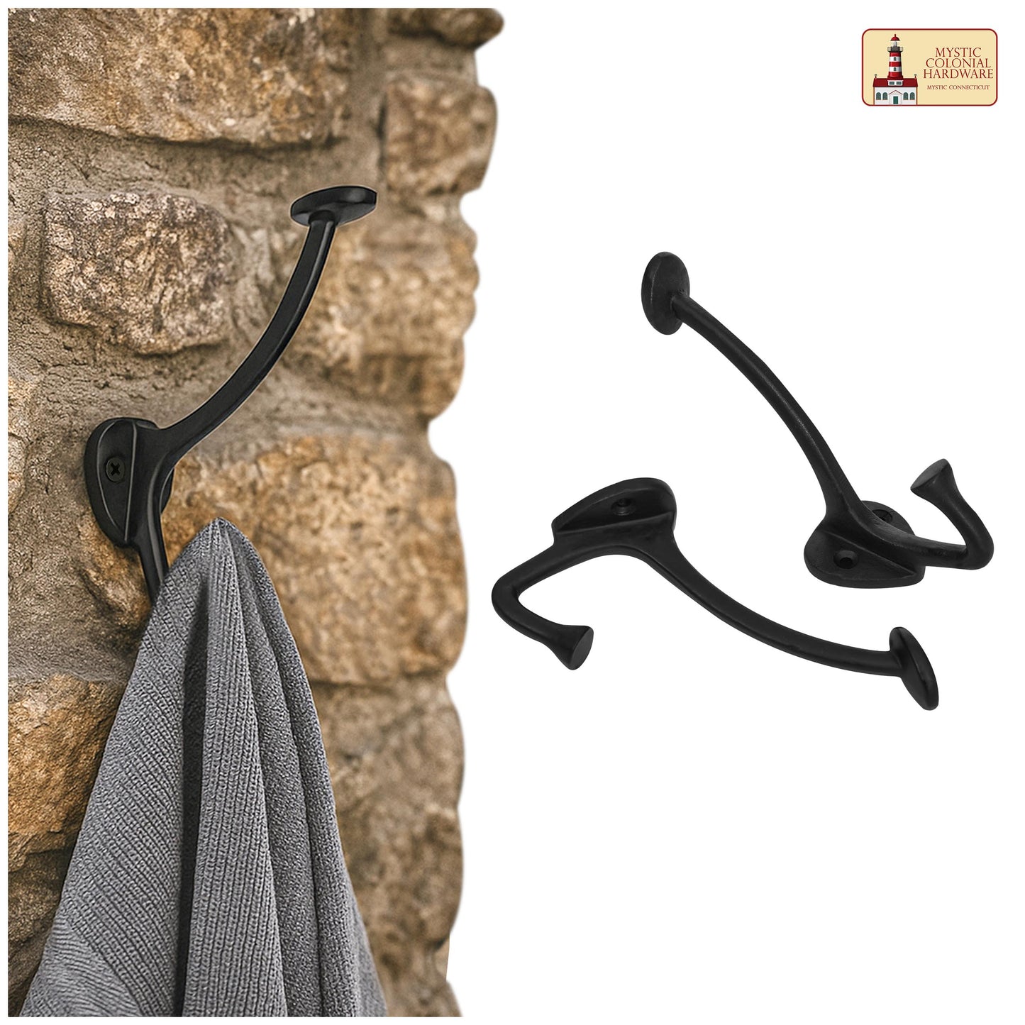 Rustic Cast Iron Wall Hooks Set of 2: Ideal for Victorian, Colonial, Retro, Steampunk, Gothic, and Baroque Settings (13.4x3.8) cm