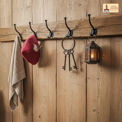 Rustic Cast Iron Wall Hooks Set of 2: Ideal for Victorian, Colonial, Retro, Steampunk, Gothic, and Baroque Settings 13 cm