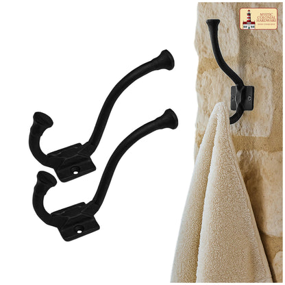 Rustic Cast Iron Wall Hooks Set of 2: Ideal for Victorian, Colonial, Retro, Steampunk, Gothic, and Baroque Settings 13 cm