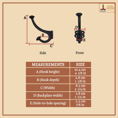 Rustic Cast Iron Wall Hooks Set of 2 : Ideal for Victorian, Colonial, Retro, Steampunk, Gothic, and Baroque Settings ( 11 x 3.8 ) cm