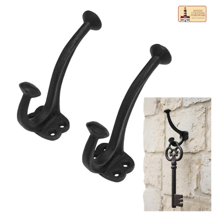 Rustic Cast Iron Wall Hooks Set of 2 : Ideal for Victorian, Colonial, Retro, Steampunk, Gothic, and Baroque Settings ( 11 x 3.8 ) cm