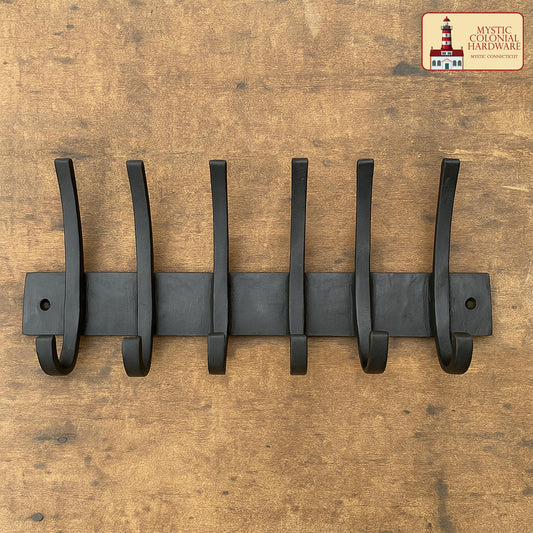Rustic Hand Forged Iron Wall Hooks Set of 6: Ideal for Victorian, Colonial, Retro, Steampunk, Gothic, and Baroque Settings (32.5x14.4) cm