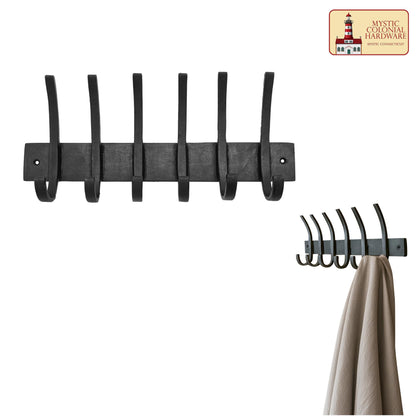 Rustic Hand Forged Iron Wall Hooks Set of 6: Ideal for Victorian, Colonial, Retro, Steampunk, Gothic, and Baroque Settings (32.5x14.4) cm