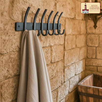 Rustic Hand Forged Iron Wall Hooks Set of 6: Ideal for Victorian, Colonial, Retro, Steampunk, Gothic, and Baroque Settings (32.5x14.4) cm