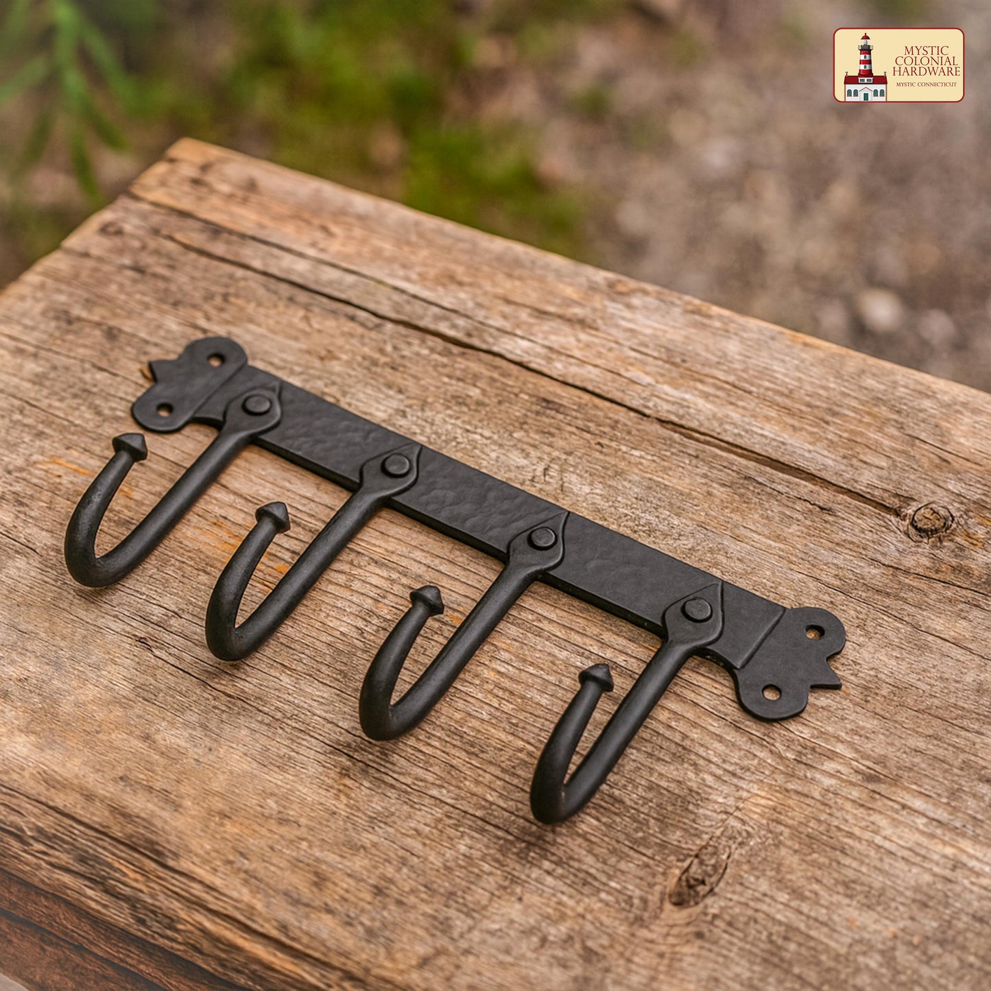 Rustic Hand Forged Iron Wall Hook with Four Hangers: Ideal for Victorian, Colonial, Retro, Steampunk, Gothic, and Baroque Settings (29.2x13.3) cm