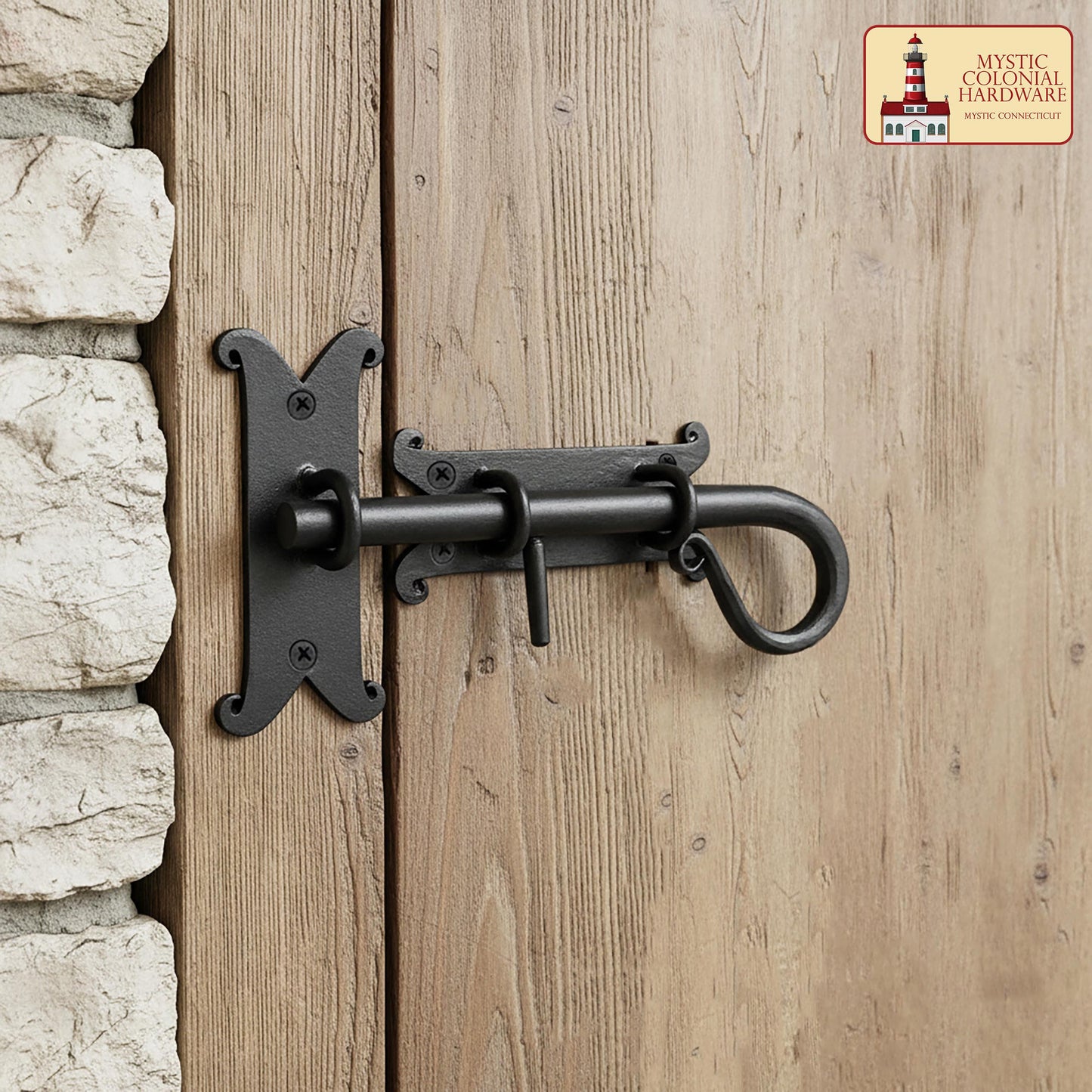 Rustic Hand Forged Door Bolt Lock with Sliding Pin: Ideal for Victorian, Colonial, Retro, Steampunk, Gothic, Baroque, and Medieval Bathroom / Kitchen Settings, 22 cm