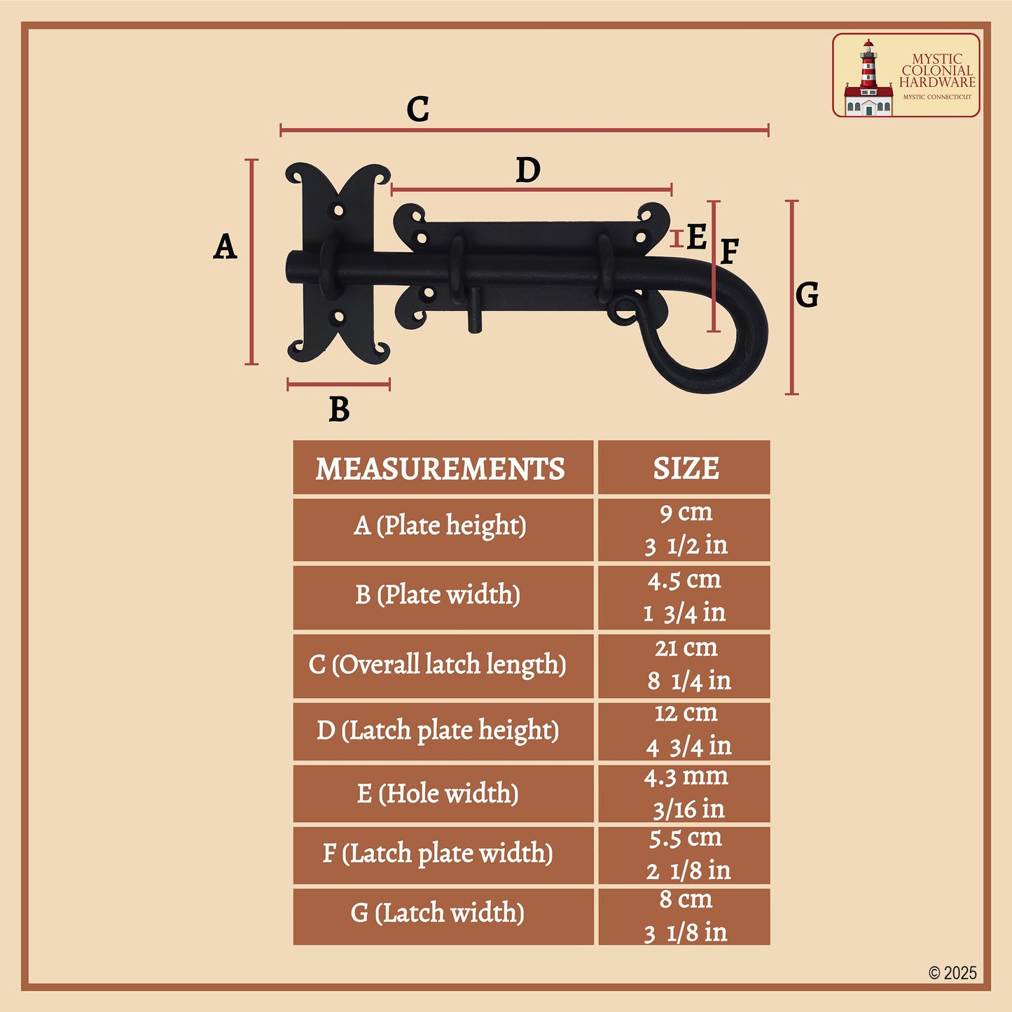 Rustic Hand Forged Door Bolt Lock with Sliding Pin: Ideal for Victorian, Colonial, Retro, Steampunk, Gothic, Baroque, and Medieval Bathroom / Kitchen Settings, 22 cm