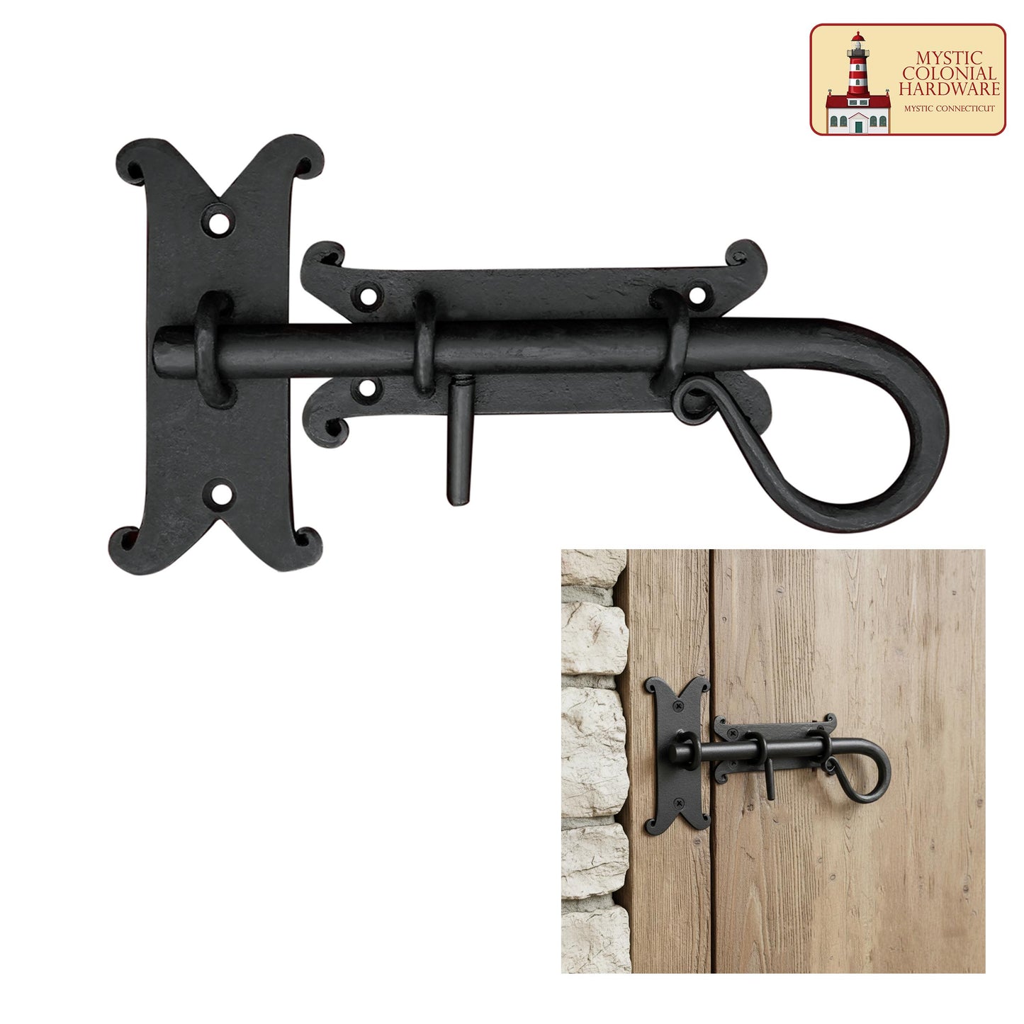 Rustic Hand Forged Door Bolt Lock with Sliding Pin: Ideal for Victorian, Colonial, Retro, Steampunk, Gothic, Baroque, and Medieval Bathroom / Kitchen Settings, 22 cm