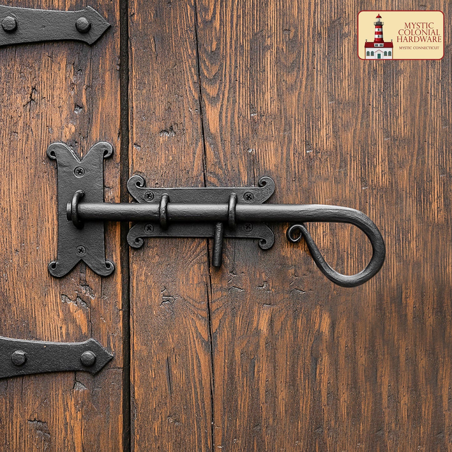 Rustic Hand Forged Door Bolt Lock with Sliding Pin: Ideal for Victorian, Colonial, Retro, Steampunk, Gothic, Baroque, and Medieval Bathroom / Kitchen Settings, 22 cm