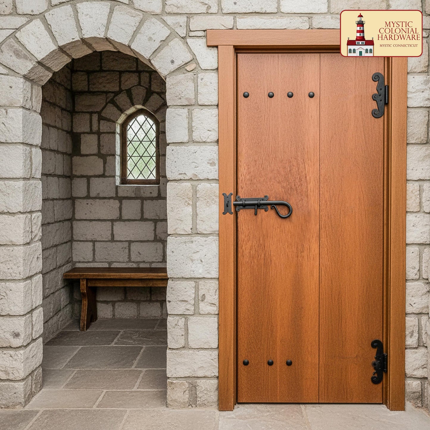 Rustic Hand Forged Door Bolt Lock with Sliding Pin: Ideal for Victorian, Colonial, Retro, Steampunk, Gothic, Baroque, and Medieval Bathroom / Kitchen Settings, 22 cm