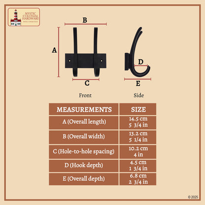 Rustic Forged Iron Wall Hooks, Heavy Duty Retro Utility Hooks for Hanging Coat, Bag, Towel, Robe, Hat and More : Black