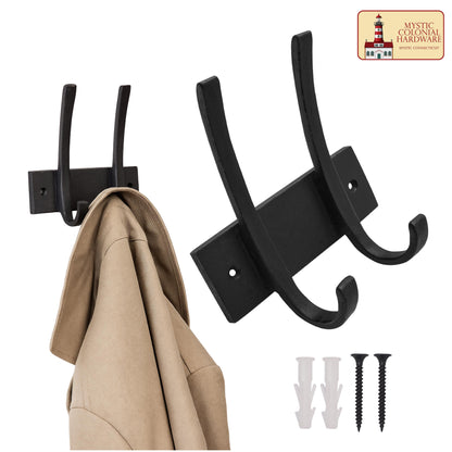Rustic Forged Iron Wall Hooks, Heavy Duty Retro Utility Hooks for Hanging Coat, Bag, Towel, Robe, Hat and More : Black