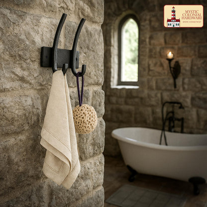 Rustic Forged Iron Wall Hooks, Heavy Duty Retro Utility Hooks for Hanging Coat, Bag, Towel, Robe, Hat and More : Black