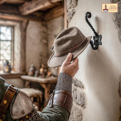 Rustic Hand Forged Iron Wall Hooks Set of 2: Ideal for Victorian, Colonial, Retro, Steampunk, Gothic, and Baroque Settings (11x12) cm