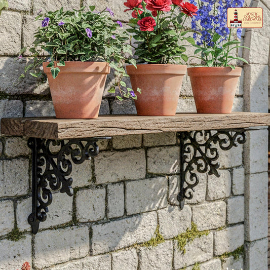 8" X 8", 2 Pack Shelf Brackets - Set of 2 Pcs Solid Forged Iron Victorian, Colonial, Retro, Steampunck, Gothic, Baroque Medieval