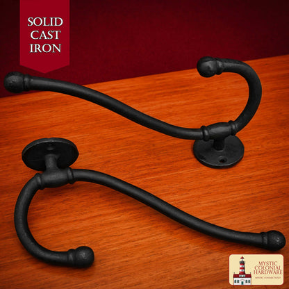 Rustic Forged Iron Wall Hook, Heavy Duty Retro Utility Hooks for Hanging Coat, Bag, Towel, Robe, Hat and More, Black : Large