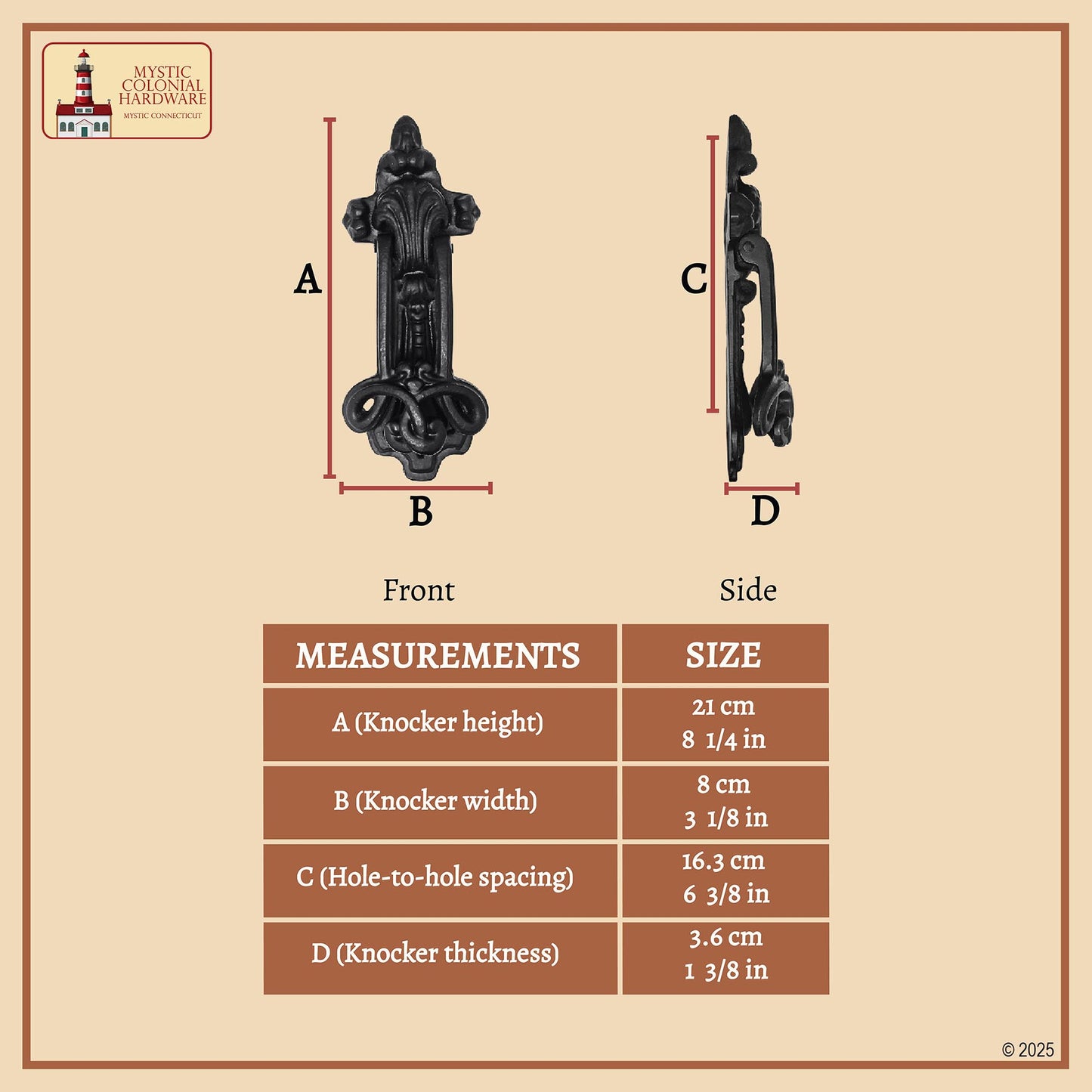Black Powder Coated Gothic Front Door Artisan Made Antique Knocker