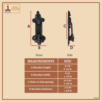Black Powder Coated Gothic Front Door Artisan Made Antique Knocker