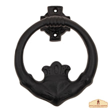Load image into Gallery viewer, Claddagh Door Knocker Solid Forged Iron Victorian, Colonial, Retro, Steampunk, Gothic, Baroque Medieval
