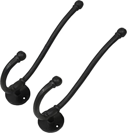 Rustic Forged Iron Wall Hooks, Heavy Duty Retro Utility Hooks for Hanging Coat, Bag, Towel, Robe, Hat and More, Pack of 2, Black : Large