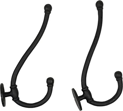 Rustic Forged Iron Wall Hooks, Heavy Duty Retro Utility Hooks for Hanging Coat, Bag, Towel, Robe, Hat and More, Pack of 2, Black : Large