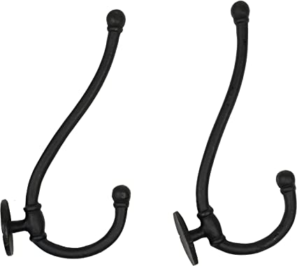 Rustic Forged Iron Wall Hooks, Heavy Duty Retro Utility Hooks for Hanging Coat, Bag, Towel, Robe, Hat and More, Pack of 2, Black : Large