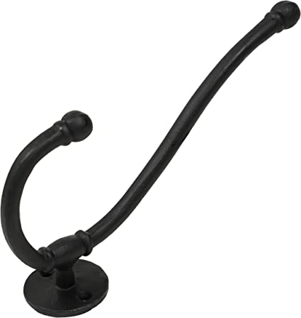Rustic Forged Iron Wall Hooks, Heavy Duty Retro Utility Hooks for Hanging Coat, Bag, Towel, Robe, Hat and More, Black : Large